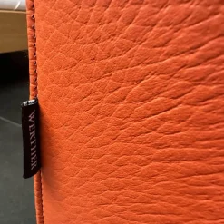 Werther Bänke|Bank Byblos XL Mit Armlehne Rechts Bezug Leder L9999B Orange Rot Fuß Metallkufen Schwarz