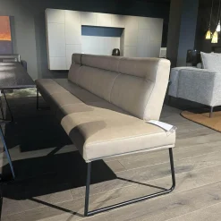 Haas Bänke|Bank Columbo Leder Rancho 1805 Fango Beige Metallgestell Rundrohr Schwarz Lackiert