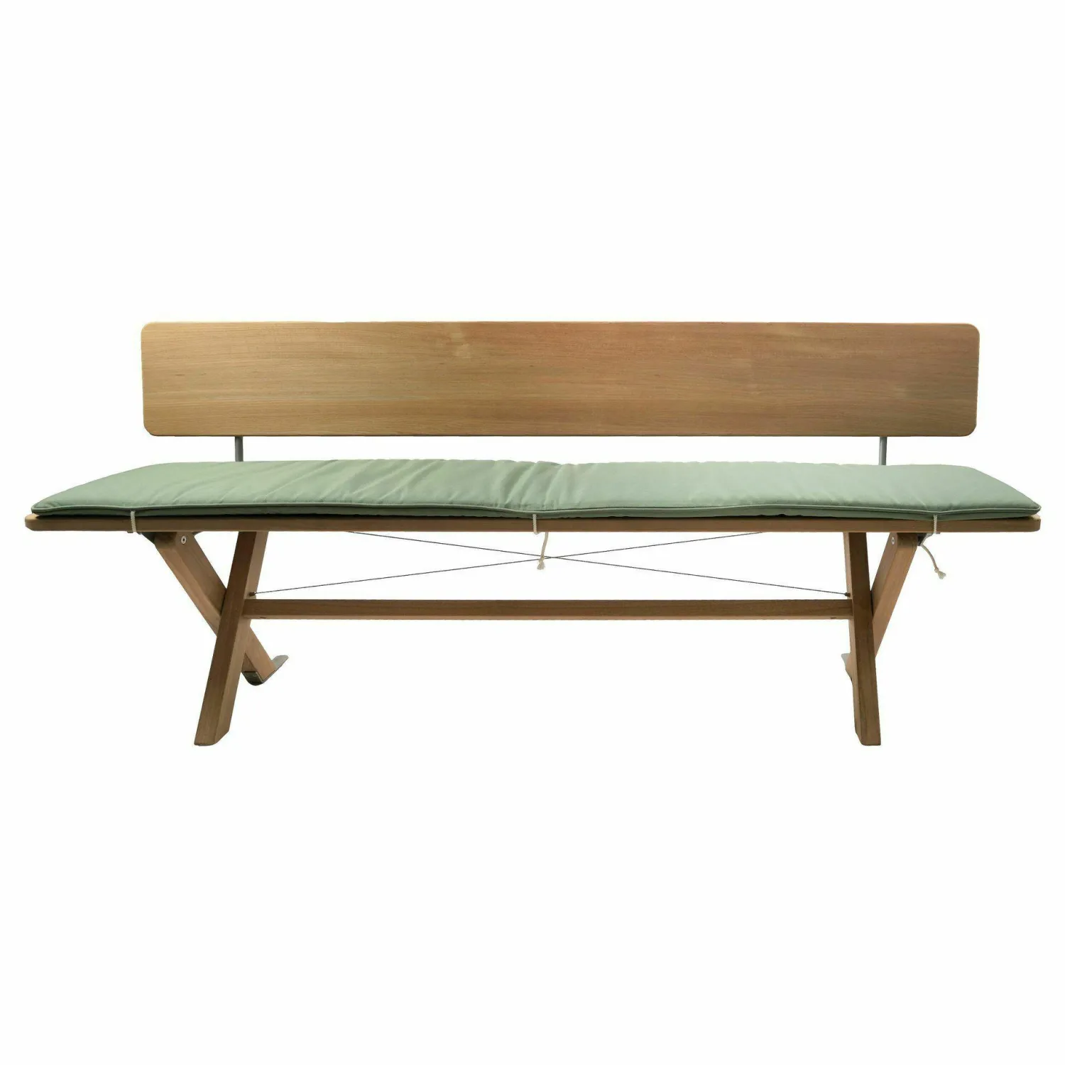 Weishäupl Gartenbänke|Bank Cross Teak Massiv Verleimt Unbehandelt Klappbar mit Sitzpolster Schilfgrün