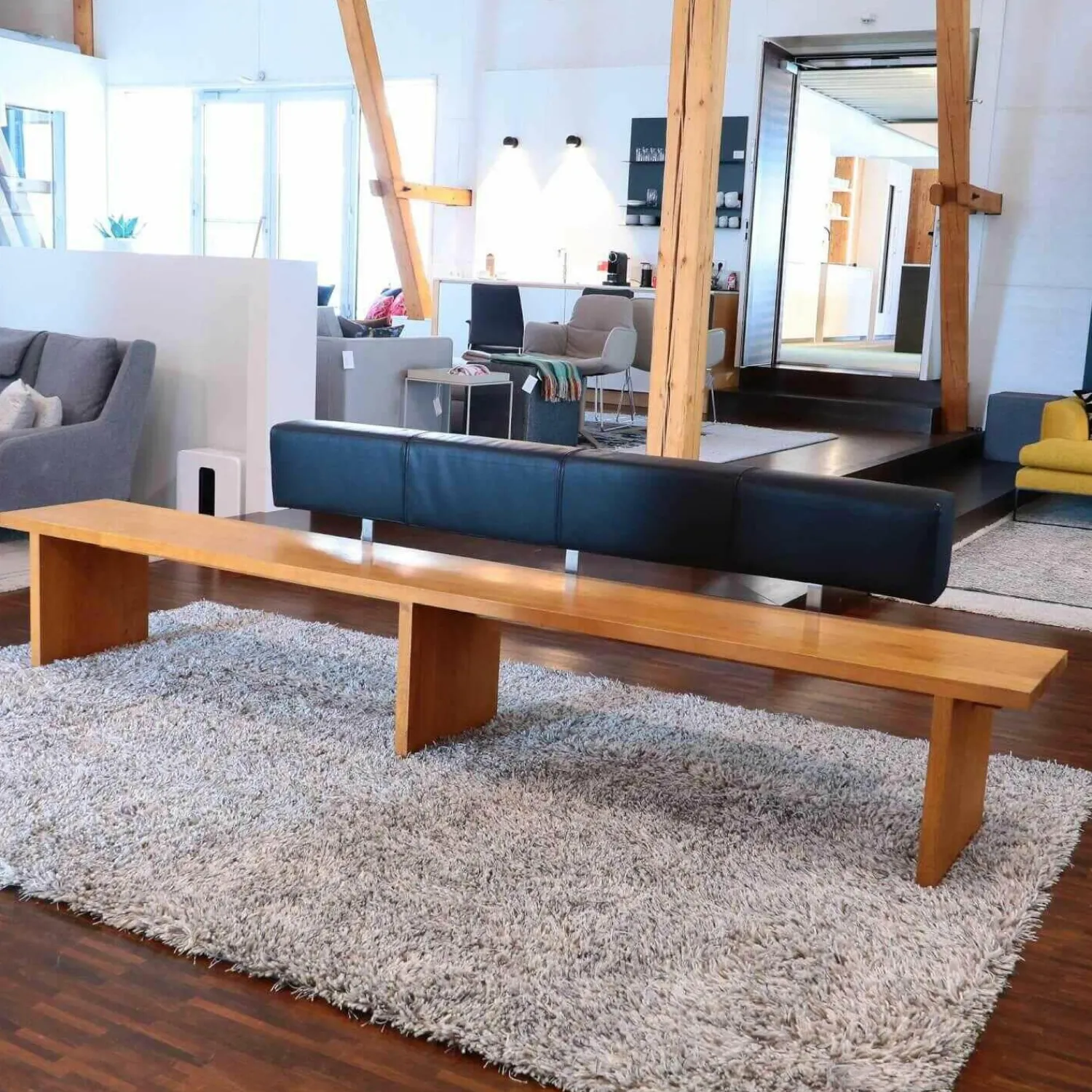 Schulte Design Bänke|Bank Massivholz Eiche mit Rückenlehne Leder Schwarz