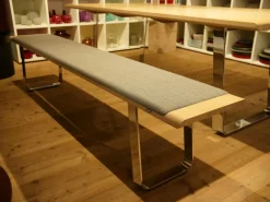 Team 7 Bänke|Bank Nox Bezug Stoff Canvas 134 Mittelgrau Korpus Eiche Weiß Geölt Metallkufen Gestell Chrom Glänzend Ohne Tisch Und Stühle