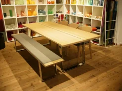 Team 7 Bänke|Bank Nox Bezug Stoff Canvas 134 Mittelgrau Korpus Eiche Weiß Geölt Metallkufen Gestell Chrom Glänzend Ohne Tisch Und Stühle