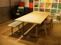 Team 7 Bänke|Bank Nox Bezug Stoff Canvas 134 Mittelgrau Korpus Eiche Weiß Geölt Metallkufen Gestell Chrom Glänzend Ohne Tisch Und Stühle