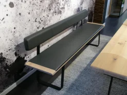 Team 7 Bänke|Bank Nox Eiche Naturöl Bezug Leder 70241 Anthrazit Metallkufe Schwarz