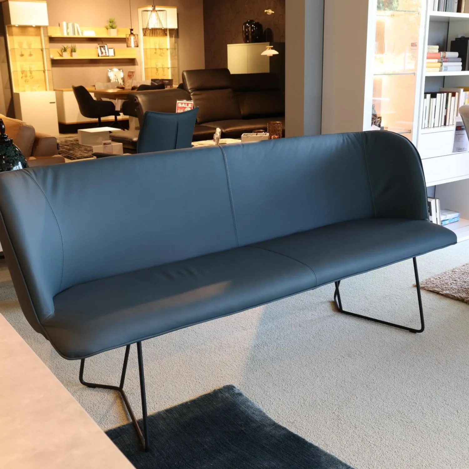 Contur Bänke|Bank Urbino Bezug Leder Toledo Whale Blau Grau Füße Stahl Pulverbeschichtet Schwarz