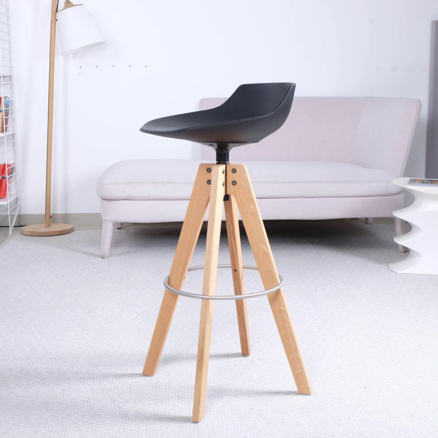 MDF Italia Barhocker & Barstühle|Barhocker Flow Stool Eiche Lackiert Matt Grafitgrau Gestell Eiche Natur