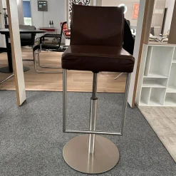 KFF Barhocker & Barstühle|Barhocker Texas Leder Hell Braun Fuß Edelstahl Silber