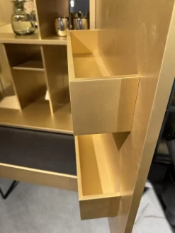Contur Vitrinen & Highboards|Barschrank 3900 C Lack Gold Gebürstet Gestell Schwarz Rückwand Spiegel Inklusive LED Beleuchtung