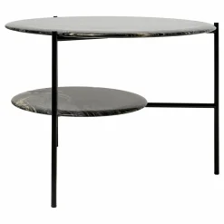 Meridiani Beistelltische|Beistelltisch Adrian 70R Platte Marmor Kenya MR2 Gestell Schwarz Matt Lackiert