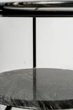 Meridiani Beistelltische|Beistelltisch Adrian 70R Platte Marmor Kenya MR2 Gestell Schwarz Matt Lackiert