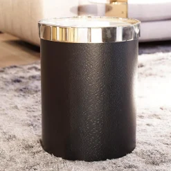 Minotti Beistelltische|Beistelltisch Bailly Platte Aus Zebrino Marmor Oberseite Hellgold Umrandet