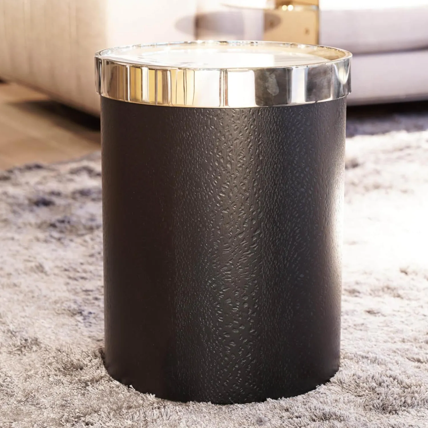 Minotti Beistelltische|Beistelltisch Bailly Platte Aus Zebrino Marmor Oberseite Hellgold Umrandet