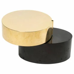 Minotti Beistelltische|Beistelltisch Benson Platten Aus MDF Obere Platte Rund Metall Mit Gold-Finish Untere Platte Ellipsenförmig Mokkafarbig Braun