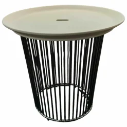 Flexform Beistelltische|Beistelltisch Berry Platte Keramik Hafer Grau Gestell Schwarzchrom