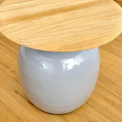 Gloster Beistelltische|Beistelltisch Blow Low Platte Teak Gestell Keramik Glasiert Smoke Grau