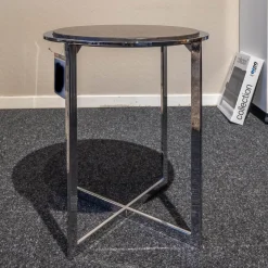 Draenert Beistelltische|Beistelltisch B-Tisch Charme Stein Braun Antico Gestell Chrom Poliert