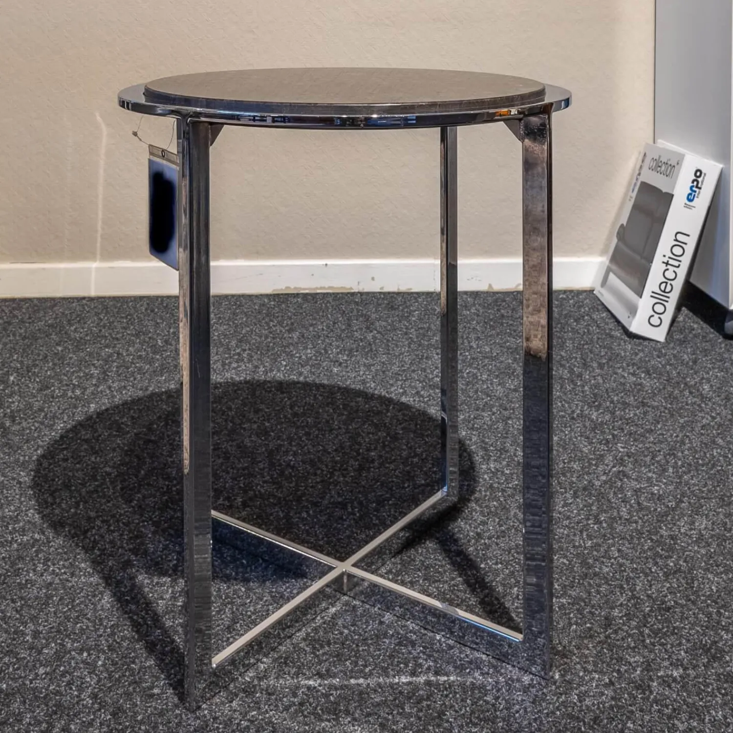 Draenert Beistelltische|Beistelltisch B-Tisch Charme Stein Braun Antico Gestell Chrom Poliert