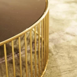 Minotti Beistelltische|Couchtische|Beistelltisch Caulfield 100x28 Gold Glasplatte Gold Metallgestell Glänzendes Hellgold