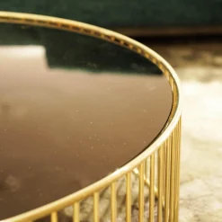 Minotti Beistelltische|Couchtische|Beistelltisch Caulfield 100x28 Gold Glasplatte Gold Metallgestell Glänzendes Hellgold