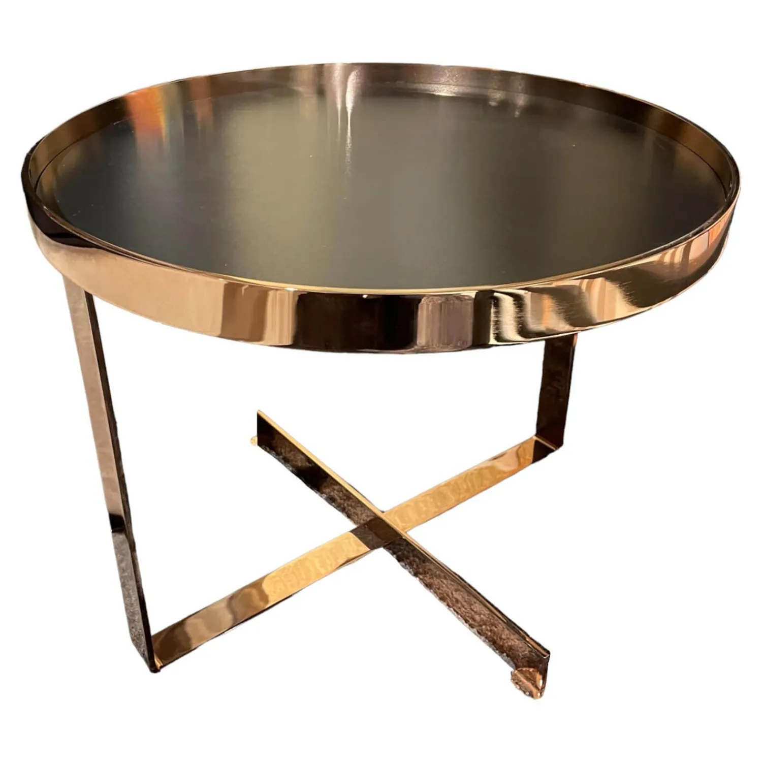 Christine Kröncke Beistelltische|Beistelltisch Cross Platte Schutzlackiert Anthrazit Schwarzstahl Matt Gestell Metall Rose