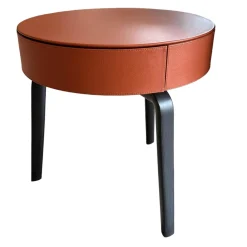 Poltrona Frau Beistelltische|Beistelltisch Fiorile Platte Leder SC 75 Cognac Braun Gestell Esche Wengefarbig 32 Schwarz Gebeizt Und Lackiert Mit Schublade Ahornholz 65