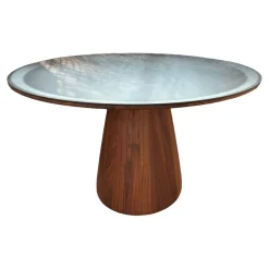 Walter Knoll Beistelltische|Beistelltisch Foster Rund Platte Stahl Matt Pulverbeschichtet Bronze Schwarz Säulenfuß Nussbaum Massiv Geölt