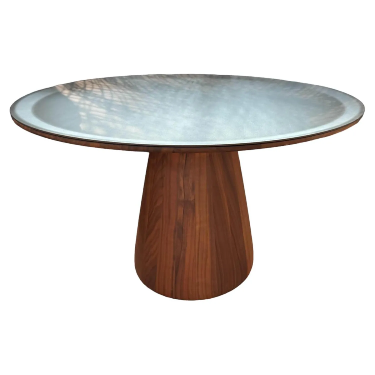 Walter Knoll Beistelltische|Beistelltisch Foster Rund Platte Stahl Matt Pulverbeschichtet Bronze Schwarz Säulenfuß Nussbaum Massiv Geölt