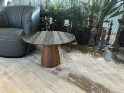 Walter Knoll Beistelltische|Beistelltisch Foster Rund Platte Stahl Matt Pulverbeschichtet Bronze Schwarz Säulenfuß Nussbaum Massiv Geölt