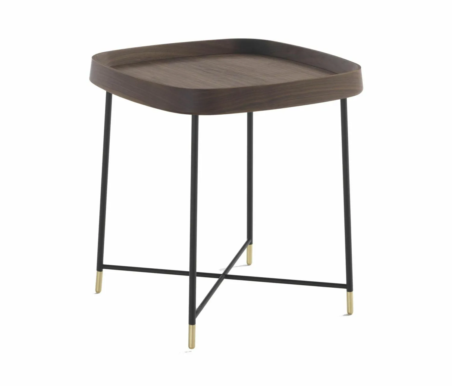 Porada Beistelltische|Beistelltisch Fritz 4 Quadratisch Platte Nussbaum Canaletta Gestell Metall Schwarz