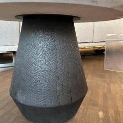 ASCO Beistelltische|Beistelltisch Ivy Platte Naturstein Weiß Poliert Massivholzkegel Brandeiche Schwarz Geölt