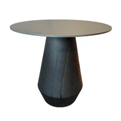 ASCO Beistelltische|Beistelltisch Ivy Platte Stahlblech Dunkelgrau Strukturiert Massivholzkegel Brandeiche Schwarz Geölt