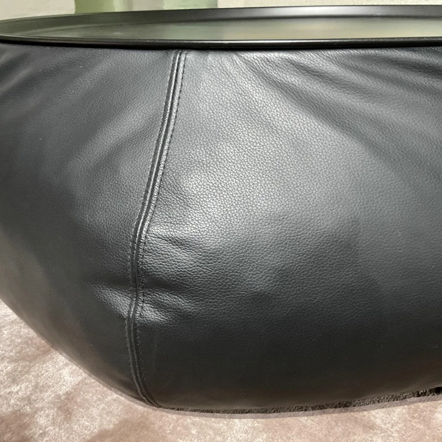 B&B Italia Beistelltische|Beistelltisch Lady Fat Leder Beta Nero Schwarz Platte Stahl Schwarz Lackiert