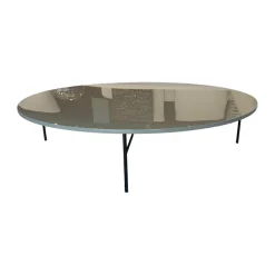 Minotti Beistelltische|Beistelltisch Lelong Tavolo Platte Lack Capucchino Braun Grau Hochglanz Gestell Metall Schwarz Pulverbeschichtet