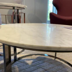 B&B Italia Beistelltische|Couchtische|Beistelltisch Mera Durchmesser 39cm Marmor Weiß Gestell Schwarz Verchromt