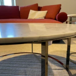 B&B Italia Beistelltische|Couchtische|Beistelltisch Mera Durchmesser 60cm Marmor Weiß Gestell Schwarz Verchromt