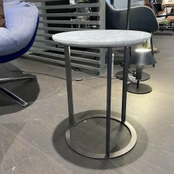 B&B Italia Beistelltische|Beistelltisch Mera Tavolino Durchmesser 39cm Platte Mamor Weiß Gestell Nickel Bronzefarben Lackiert