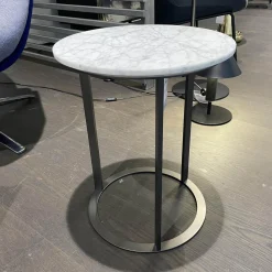 B&B Italia Beistelltische|Beistelltisch Mera Tavolino Durchmesser 39cm Platte Mamor Weiß Gestell Nickel Bronzefarben Lackiert