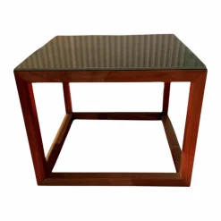 Cassina Beistelltische|Beistelltisch Note Klein Platte Glas Kaffee Braun Gestell Amerikanischer Nussbaum