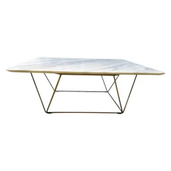 Walter Knoll Beistelltische|Couchtische|Beistelltisch Oki 131 T8 Platte Naturstein Bianco Lasa Weiß Gestell Messing Inklusive Kunststoffgleiter