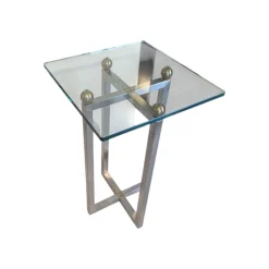 Dreieck Couchtische|Beistelltisch Platte Klarglas Gestell Metall Poliert