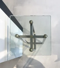 Dreieck Couchtische|Beistelltisch Platte Klarglas Gestell Metall Poliert