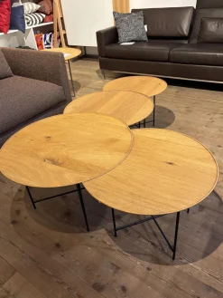 Scholtissek Beistelltische|Beistelltisch Set Sichel Platten Knorrige Eiche Natur Geölt Gestell Rundstahl Schwarz Pulverbeschichtet