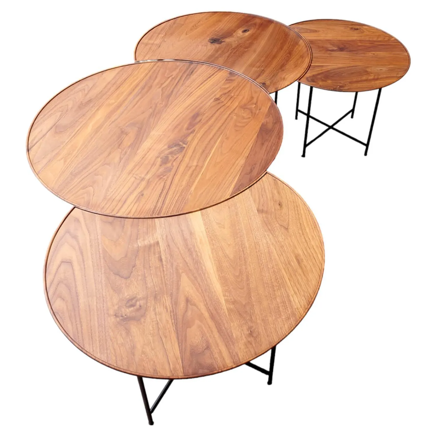 Scholtissek Beistelltische|Beistelltisch Sichel Massiv Nussbaum Geölt Platten Mit Profilkante Eisengestell Dunkel Schwarz