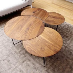 Scholtissek Beistelltische|Beistelltisch Sichel Massiv Nussbaum Geölt Platten Mit Profilkante Eisengestell Dunkel Schwarz