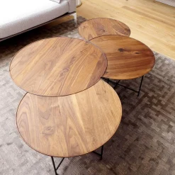 Scholtissek Beistelltische|Beistelltisch Sichel Massiv Nussbaum Geölt Platten Mit Profilkante Eisengestell Dunkel Schwarz