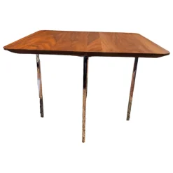 COR Beistelltische|Beistelltisch Sting T3850 Tischplatte Nussbaum Massiv Natur Geölt Gestell Verchromt Mit Syno Gleitern