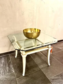 Eve Collection Beistelltische|Beistelltisch Sydra Platte Kristallglas Facettenschliff Gestell Eisen Vanille Weiß