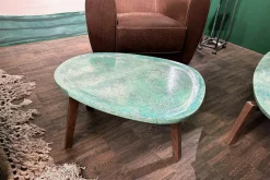 Baxter Beistelltische|Couchtische|Beistelltisch Vietri Platte Marmor Türkis Gestell Esche Gefärbt Nussbaumfarbig