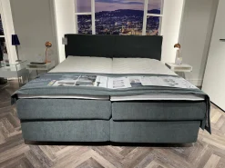 Femira Boxspringbetten|Bett Couture Stoff 8675 Blau mit 2 Matratzen Topper Plaid