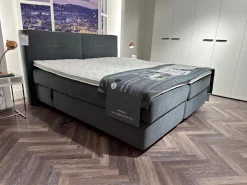 Femira Boxspringbetten|Bett Couture Stoff 8675 Blau mit 2 Matratzen Topper Plaid